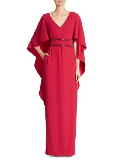 Escada Cape-sleeve Jewel-trim Gown, Magenta