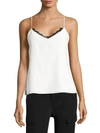 L Agence Lia Lace-trimmed Silk Camisole In Ivory Black