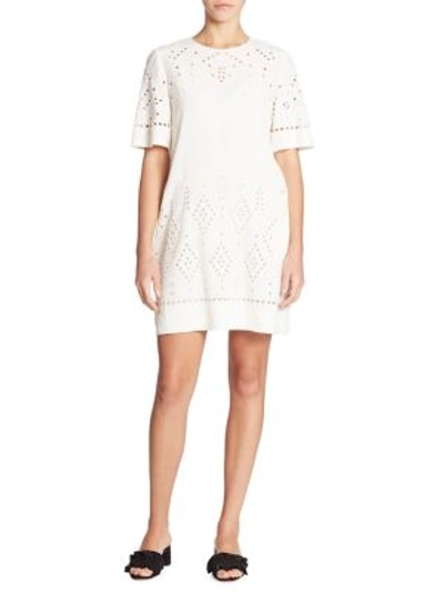 Theory 'idetteah' Eyelet Embroidered Crepe Shift Dress In Ivory
