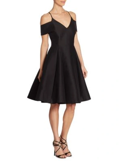 Shop Halston Heritage Silk Faille Cold Shoulder Dress In Black