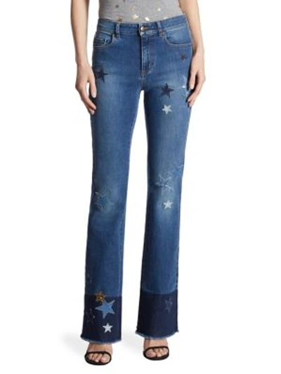 Shop Red Valentino Star Frayed Bootcut Jeans In Denim