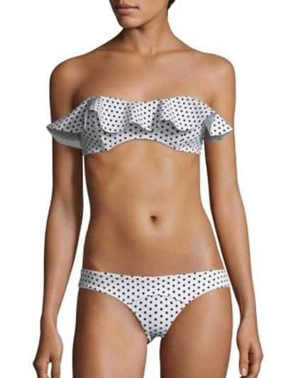 Shop Lisa Marie Fernandez Two-piece Natalie Flounced Polka Dot Bikini Set In White-black