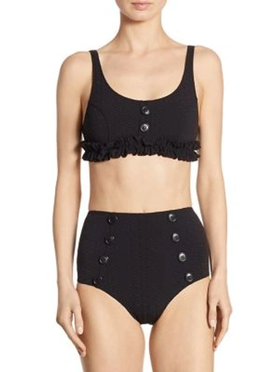 Shop Lisa Marie Fernandez Colby Ruffled High-waist Bikini Set In Black