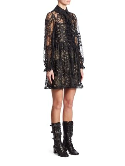 Shop Chloé Ruffled Floral Lace Dress In Black