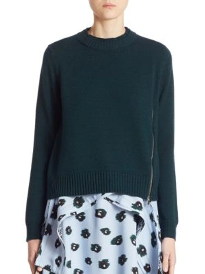 Proenza Schouler Knit Pullover Sweater W/zip Detail, Green In Deep Pine