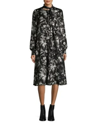 Shop Mcq By Alexander Mcqueen Floral Front Bow Dress In Darkest Black