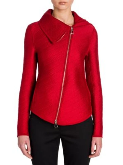 Giorgio Armani Matelassé Silk & Wool Asymmetrical Zip Jacket In Red Matelasse