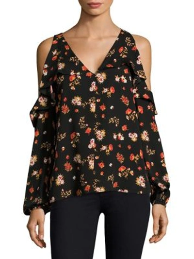 Kobi Halperin Marlena Cold-shoulder Floral-print Silk Blouse In Black Multi