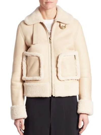 Chloé Double Face Shearling Jacket In Beige-white