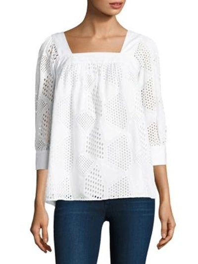 Milly Embroidered Cotton Eyelet Square-neck Top, White