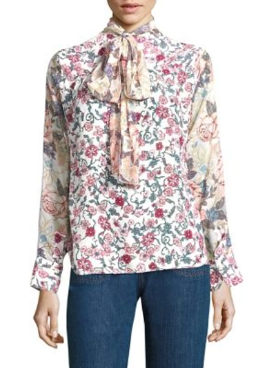Shop See By Chloé Floral-print Tie-neck Blouse In Natural White