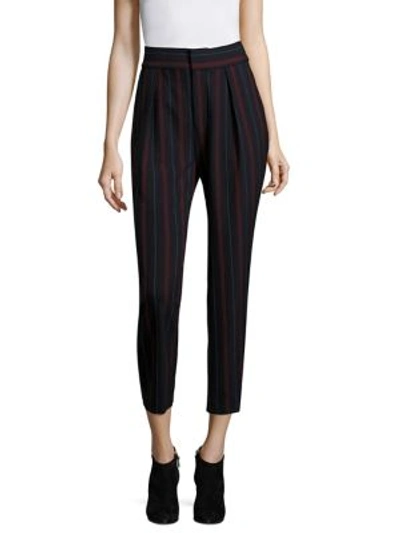 See By Chloé Striped Pleated Crepe Trousers, Navy