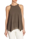 HALSTON HERITAGE Sleeveless High Neck Flowy Silk Cami