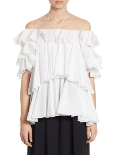 Tome Tiered Ruffle Halterneck Off-shoulder Blouse In White