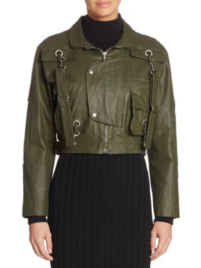 Moschino Cotton Cropped Military Jacket In Military Green