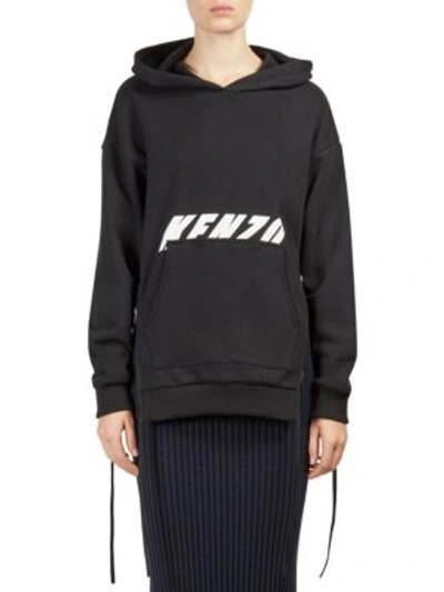 Kenzo Logo Side-zip Hooded Sweatshirt In Black