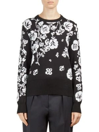 Kenzo Floral Intarsia Cotton Sweater In Black