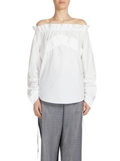 Cedric Charlier Off-the-shoulder Long-sleeve Cotton Top In White