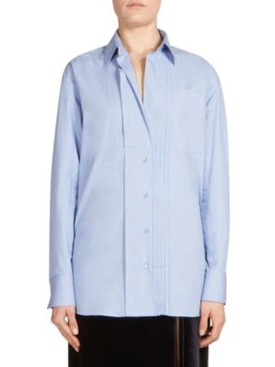Cedric Charlier Cotton Button Front Shirt In Blue