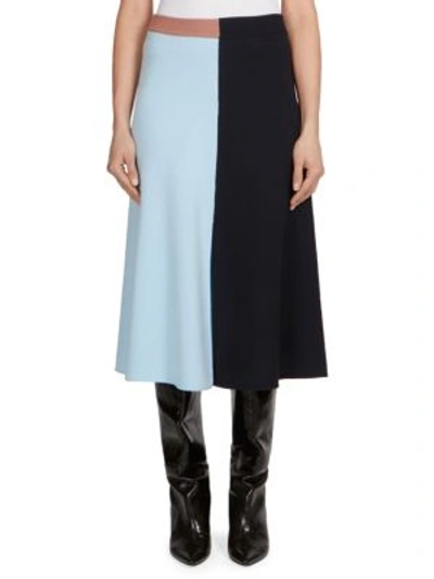 Shop Cedric Charlier Wool & Cashmere Colorblock Skirt In Blue-blush