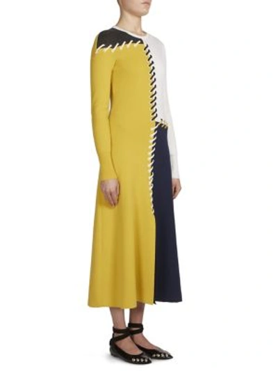 Shop Cedric Charlier Wool & Cashmere Colorblock Dress In Yellow-navy