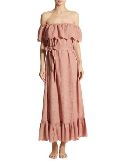 Shop Marysia Off-the-shoulder Linen Dress In Pink