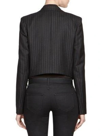 Shop Saint Laurent Pinstriped Wool Spencer Blazer In Black White