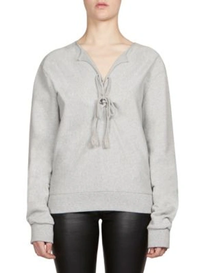 Shop Saint Laurent Lace-up Sweatshirt In Faded Grey