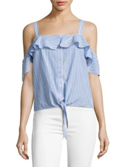 Shop Paige Torie Striped Cold Shoulder Cotton Top In Blue