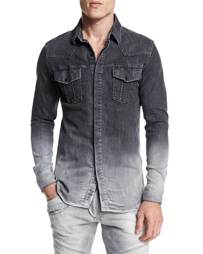 Pierre Balmain Ombre Denim Button-down Shirt, Dark Gray | ModeSens