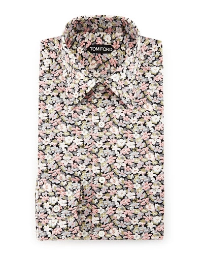 Tom Ford Hydrangea Prairie-floral Slim-fit Shirt, Pink