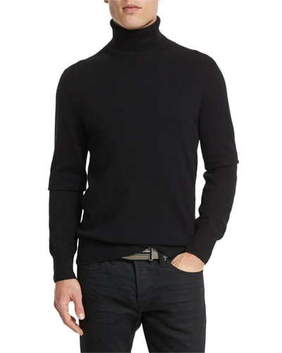 Tom Ford Classic Flat-knit Cashmere Turtleneck Sweater, Black