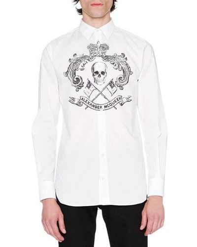 Alexander Mcqueen Skull Crest Woven Shirt, White/black