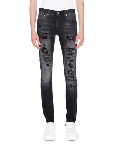 Alexander Mcqueen Contrast-underlay Destroyed Skinny Jeans, Black