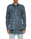 OFF-WHITE FADED PLAID LINEN BUTTON-FRONT SHIRT, BLUE