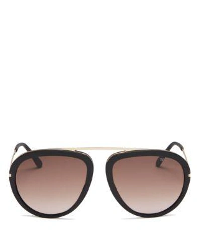 Tom Ford Stacy Aviator Sunglasses, 57mm In Rose Gold/matte Black/gradient