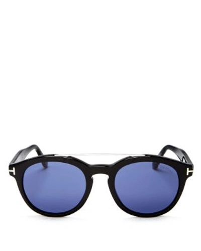 Shop Tom Ford Newman Round Sunglasses, 53mm In Black/blue Solid
