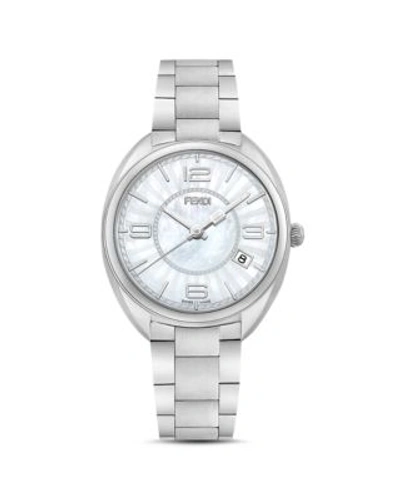 Shop Fendi Momento Watch, 34mm In White/silver