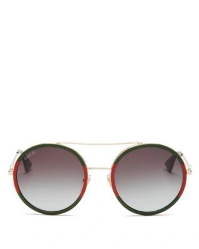 Shop Gucci Women's Brow Bar Round Sunglasses, 56mm In Gold Green/gray Gradient