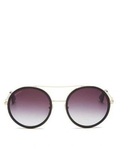 Shop Gucci Women's Brow Bar Round Sunglasses, 56mm In Gold Black/gray Gradient