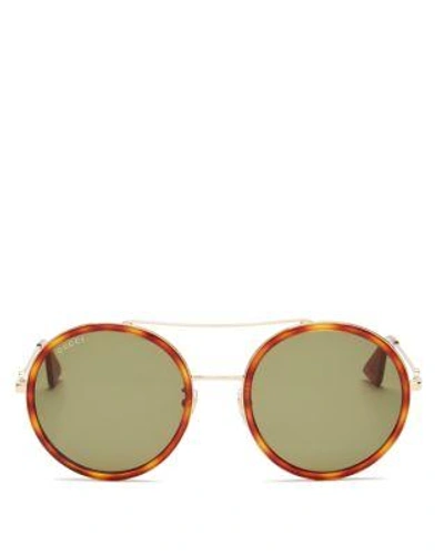 Shop Gucci Gradient Round Sunglasses, 56mm In Gold Havana/green Solid