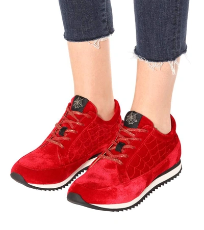Shop Charlotte Olympia Suede Sneakers In Red