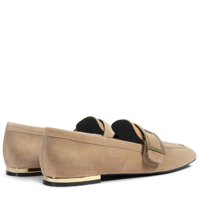 Roger Vivier Suede Metal-buckle Loafer, Beige | ModeSens