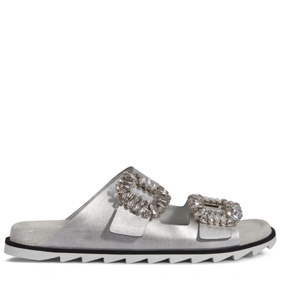 Shop Roger Vivier Slidy Viv' Sandals In Leather In Silver