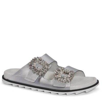 Shop Roger Vivier Slidy Viv' Sandals In Leather In Silver