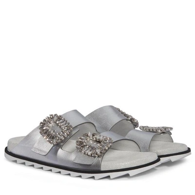 Shop Roger Vivier Slidy Viv' Sandals In Leather In Silver