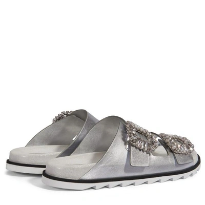 Shop Roger Vivier Slidy Viv' Sandals In Leather In Silver