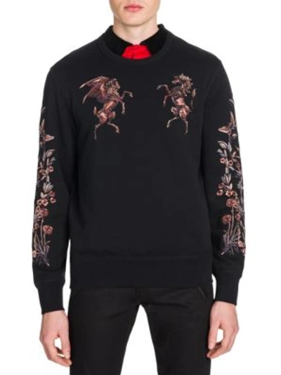 Shop Alexander Mcqueen Floral-embroidered Sweatshirt In Black