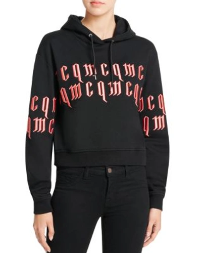 Mcq By Alexander Mcqueen Embroidered Mcq Cropped Sweatshirt, Black/pink In Black/blossom
