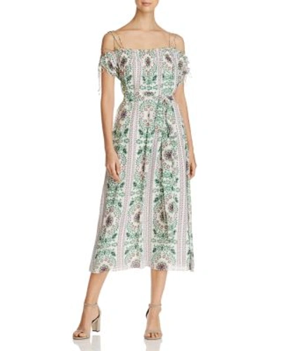 tory burch garden party dress Tory Burch Asilomar Open Shoulder Printed Midi Dress In White Garden Party